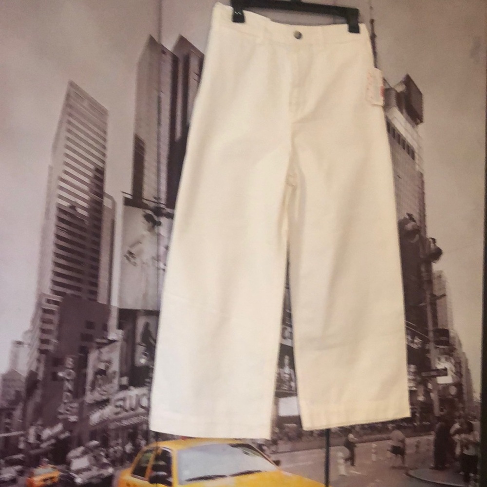 Free People Cream Cropped Wide Leg Jeans